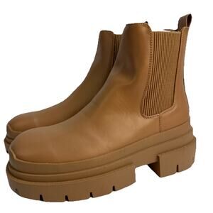 Topshop Boots Womens Sz 10/41 Tan Chelsea Chunky Platform Lug Sole Pull On NWOB